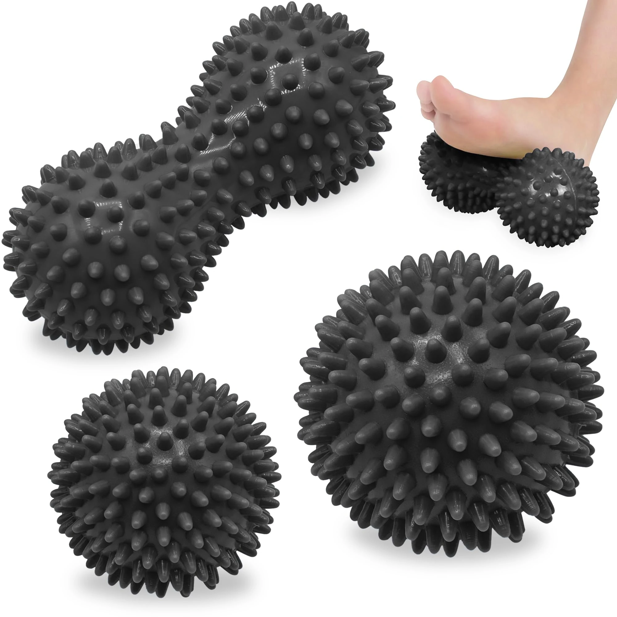 Beenax Spiky Massage Ball Roller Set - Plantar Fasciitis, Trigger Point, Deep Tissue, Myofascial Release, Tension and Foot Pain Relief - Relieve Stress and Relax Tight Muscles