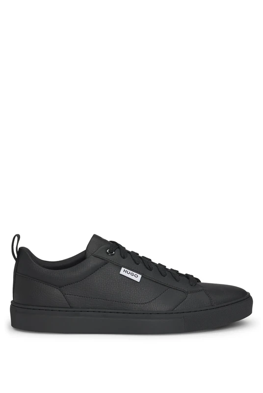 HUGO Mens Morrie Tenn Low-top Trainers in Grained Faux Leather Size 5 Black