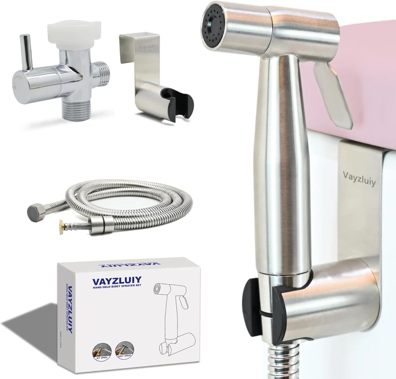 Vayzluiy Handheld Toilet Bidet Sprayer for Toilet, Adjustable Water Pressure Control with Bidet Hose for Female Laundry, Stainless Steel Brushed Nickel, Cloth Diaper for Baby Washing (Stainless Steel