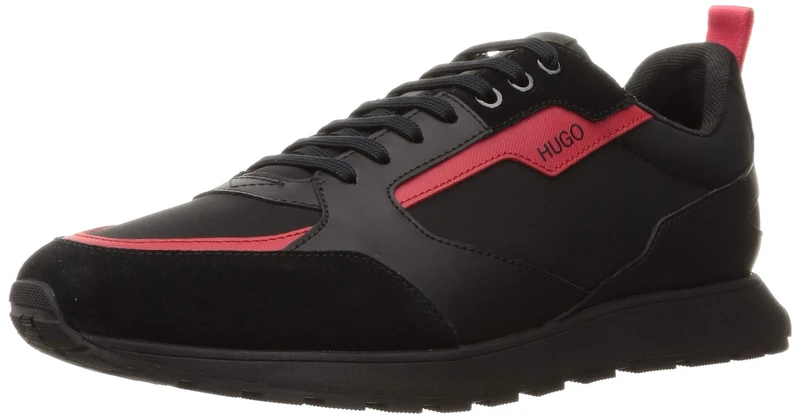 HUGO Mens Icelin Runn Branded-Accent Trainers in Mixed Materials Size 11 Black