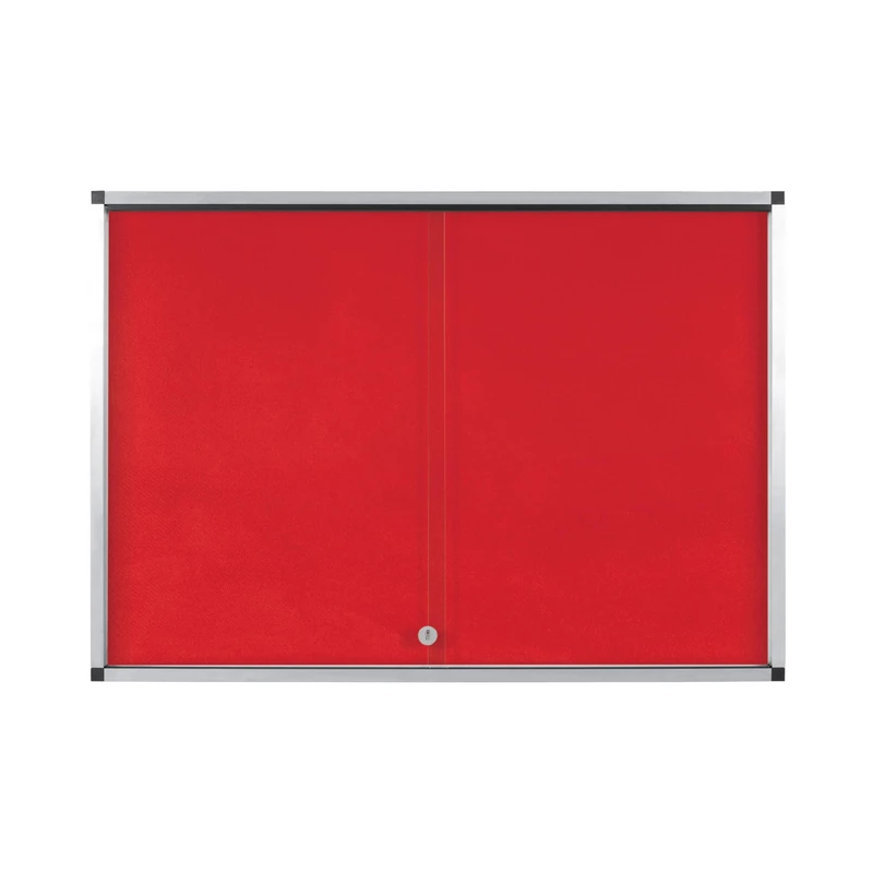 Bi-Office Exhibit Extra Pinnable Display Case, 12xA4, Red Felt Surface, Glass Door, Aluminium Frame