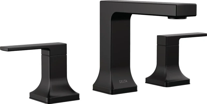 Delta Faucet Velum Widespread Bathroom Faucet 3 Hole, Black Bathroom Sink Faucet, 2 Handle Bathroom Faucet, Bath Faucet, Pop-Up Drain Assembly, Matte Black 3537LF-BLMPU