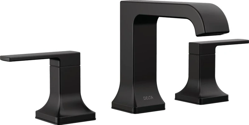 Delta 3 Hole Velvet Curved Spout Bathroom Faucet, Black Bathroom Sink Faucet, 2 Handle Bathroom Faucet, Bath Faucet, Pop Up Drain Assembly, Matte Black