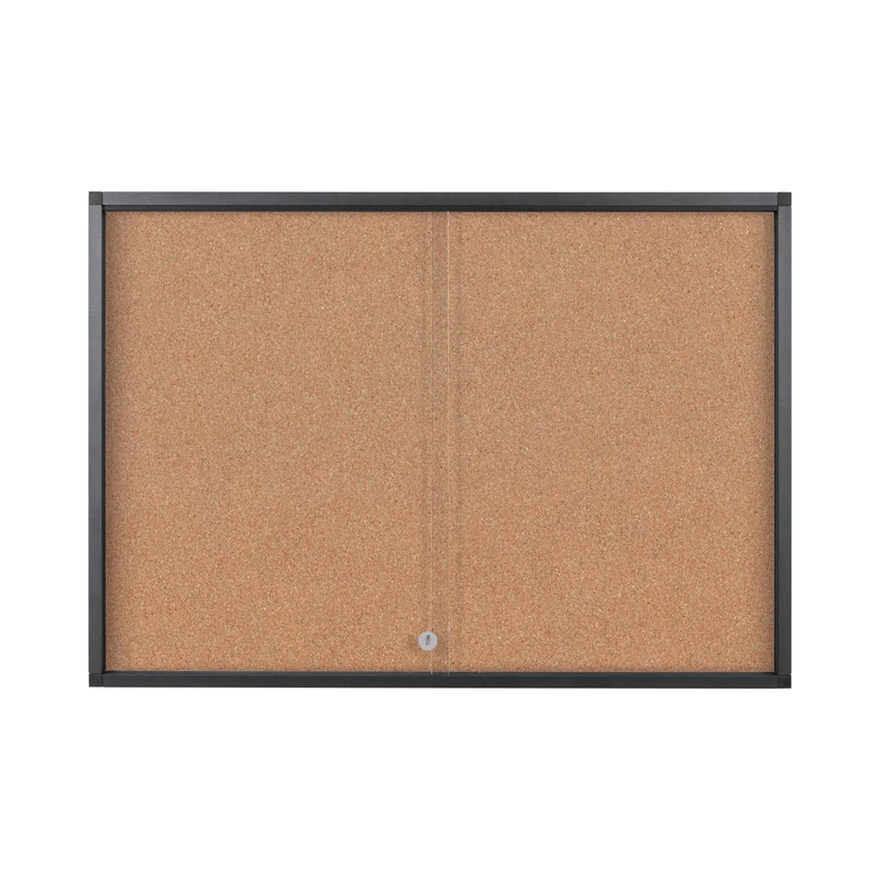 Bi-Office Exhibit Extra Pinnable Display Case, 6xA4, Cork Surface, Glass Door, Aluminium Anthracite Frame