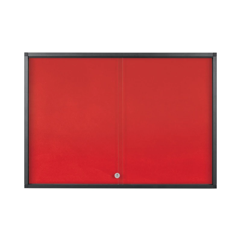 Bi-Office Exhibit Extra Pinnable Display Case, 12xA4, Red Felt Surface, Glass Door, Aluminium Anthracite Frame