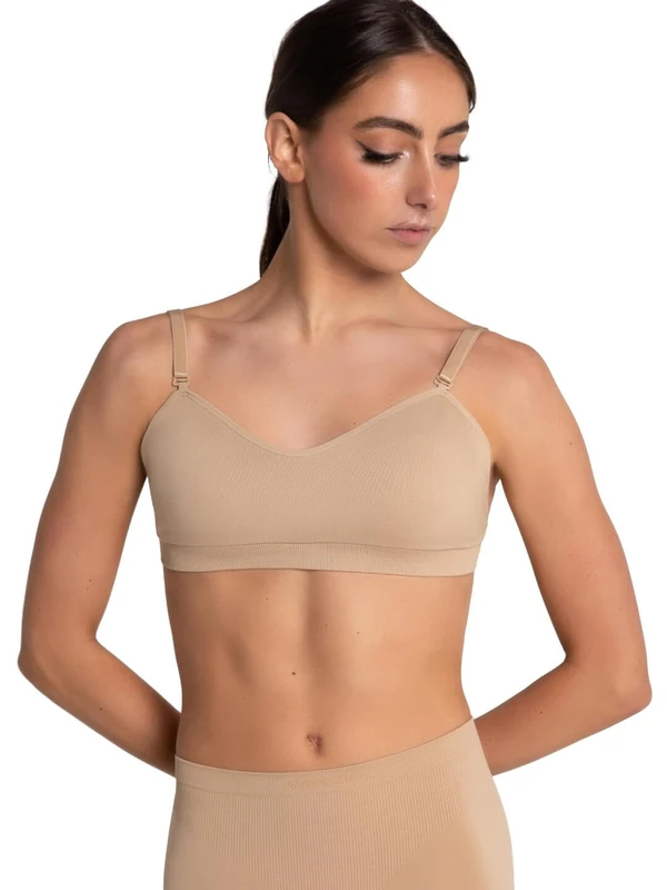 Capezio Women's Seamless Clear Back Sweetheart Bandeau Bra Sports, Sheer, Beige, L - Image 1