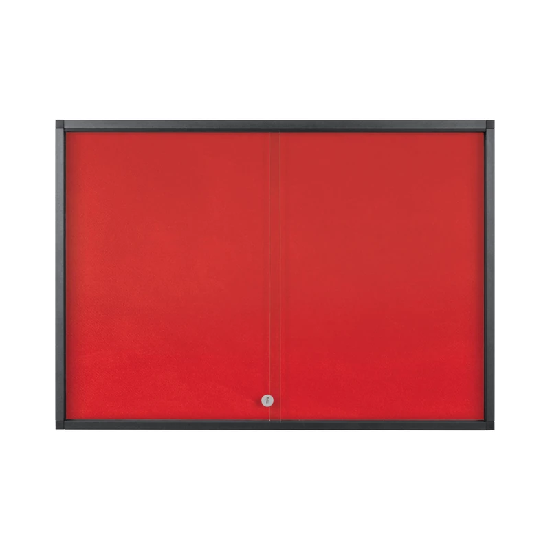 Bi-Office Exhibit Extra Pinnable Display Case, 8xA4, Red Felt Surface, Glass Door, Aluminium Anthracite Frame
