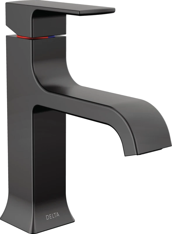Delta Velum Curved Spout Single Hole Bathroom Faucet, Black Bathroom Sink Faucet, Single Handle Bathroom Faucet, Bath Faucet, Matte Black 539-BLMPU-DST