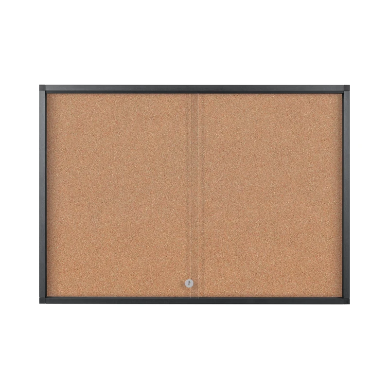 Bi-Office Exhibit Extra Pinnable Display Case, 8xA4, Cork Surface, Glass Door, Aluminium Anthracite Frame