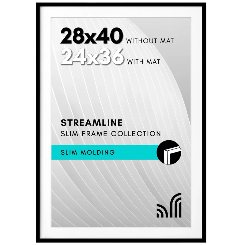 Americanflat 28x40 Poster Frame with Polished Plexiglass - Use as 24x36 or 28x40 - Streamline Collection - Thin Black Wall Frame