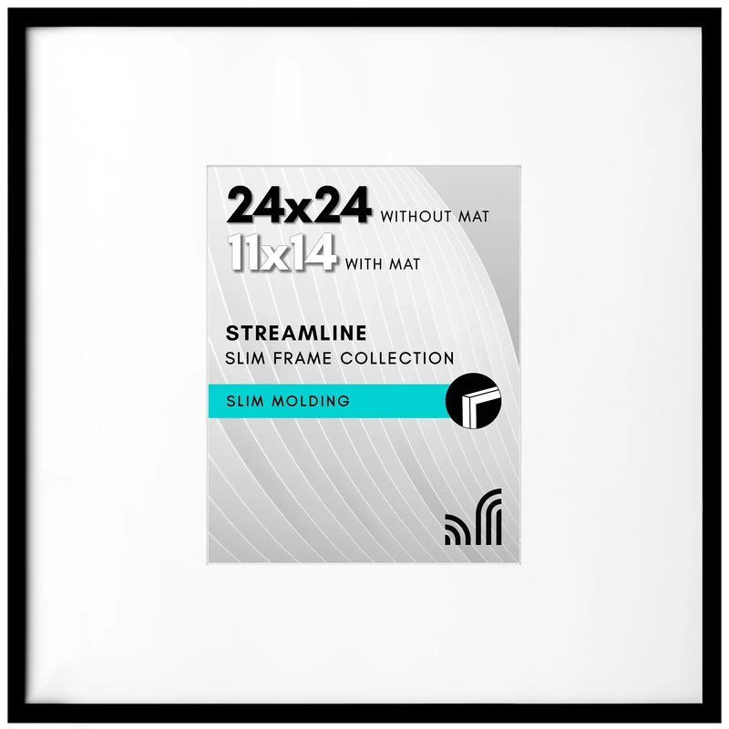 Americanflat 24x24 Picture Frame in Black - Use as 11x14 Picture Frame with Mat or 24x24 Frame Without Mat - Thin Border Photo Frame with Plexiglass Cover - Square Picture Frame for Wall Display