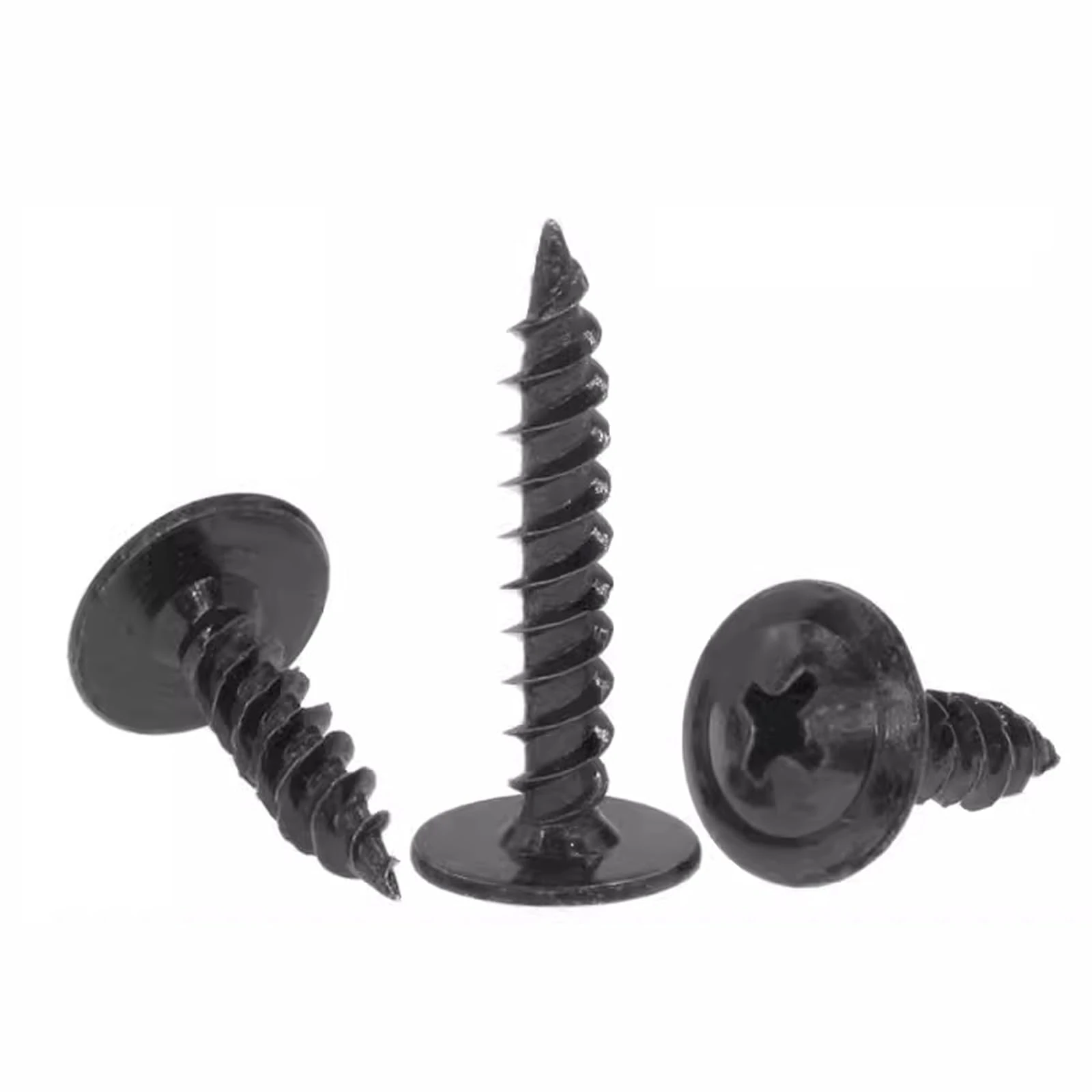 FandWay 100Pcs Wafer Head Self Tapping Screws,M4.2x38mm Wood Screws Black,Modified Truss Head Self Drilling Screw,Carbon Steel Sheet Metal Screw for Aluminum WoodWork Plastics.