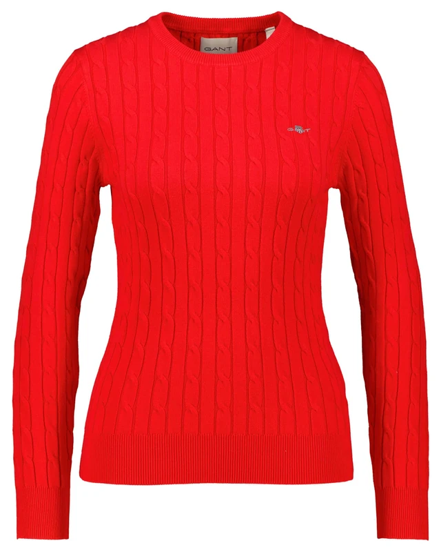 GANT Women's Stretch Cotton Cable C-Neck Pullover Sweater, Bright red, M