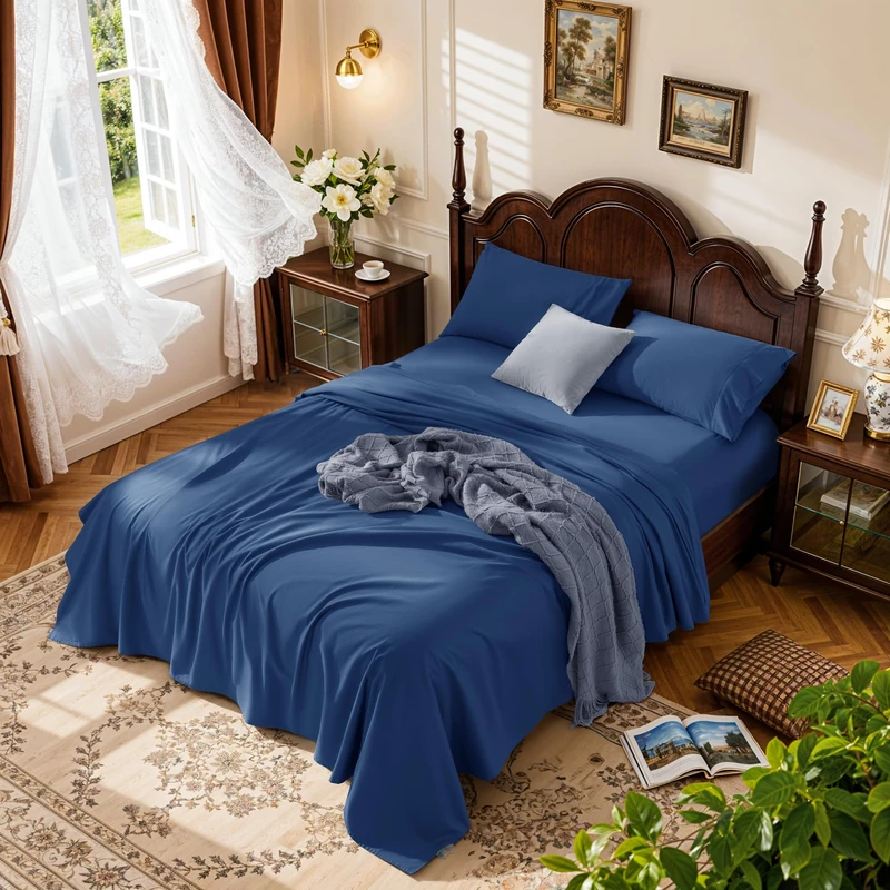 LBRO2M 1000 Thread Count 100% Egyptian Cotton Sheets Set,California King Size Bed Sheet 4 Piece Sets,Long Staple,16 Inches Deep Pocket,All Season,Bedding Super Soft Breathable(Navy Blue)