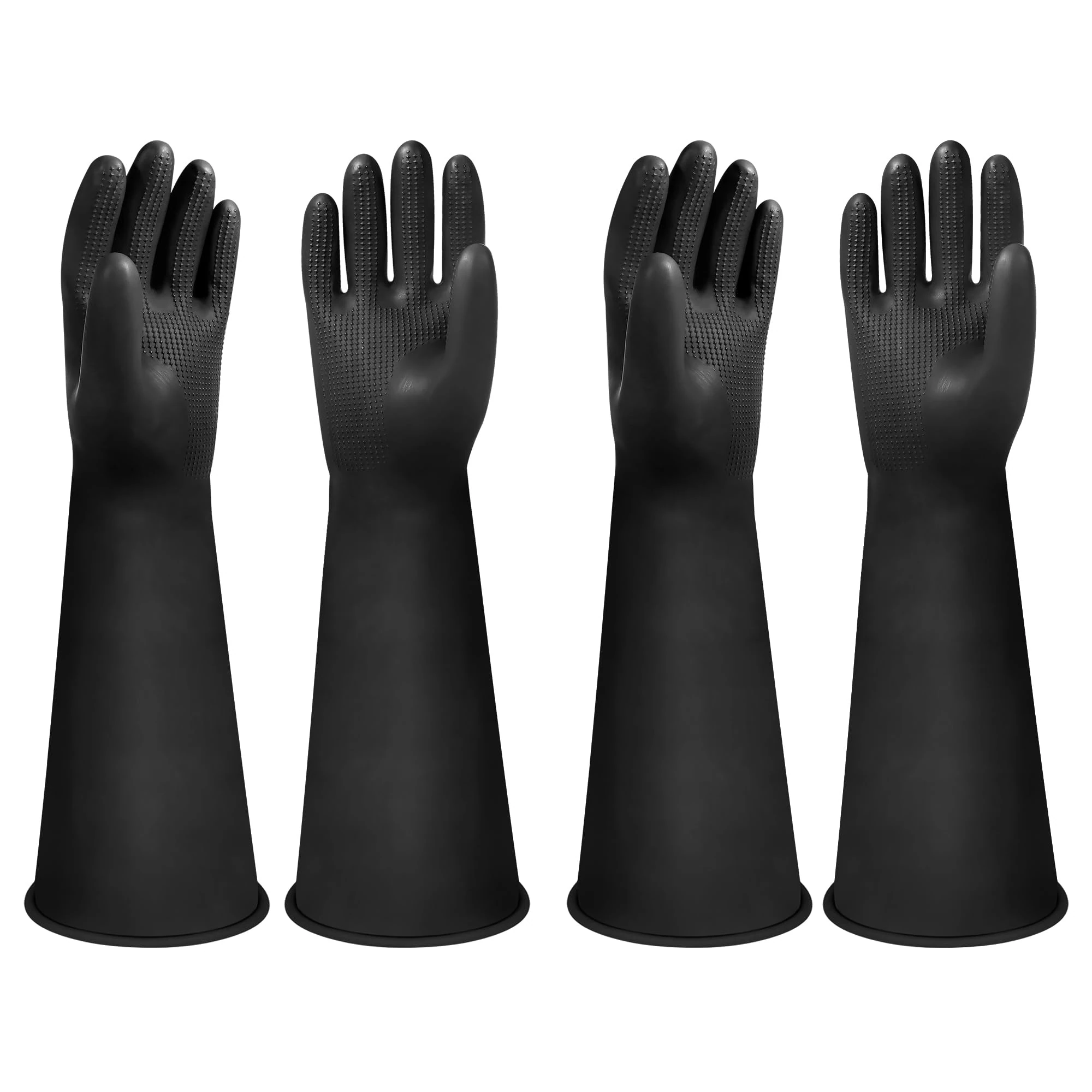 18" Rubber Gloves Heavy Duty Chemical Resistant Gloves Latex Protective Gloves PPE Industrial Safety Work Long Gauntlets Gloves, Waterproof, Resist Strong Acid, Alkali and Oil, Non-Slip (2 Pairs)