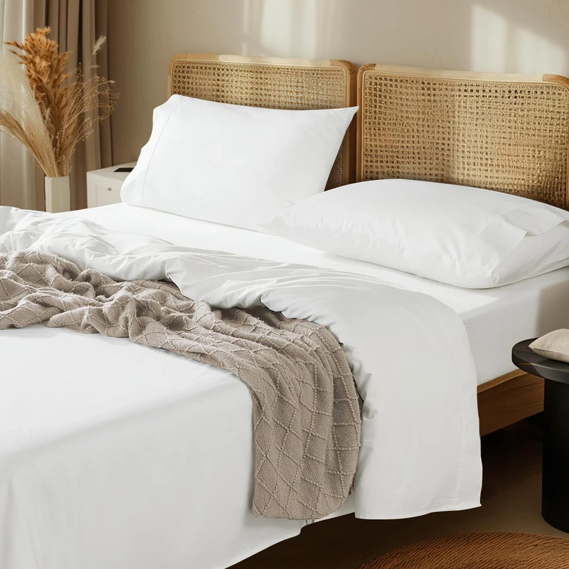 LBRO2M 1000 Thread Count 100% Cotton Sheets Set, 4 Piece Sets Bed Sheet (White, Queen) - Image 1