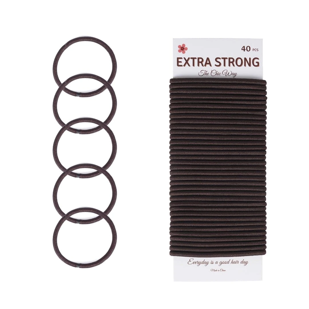 Chic Way 40 Pcs Strong Hair Bobbles, Elastic Hair Bands, Hair Ties - 4mm Brown