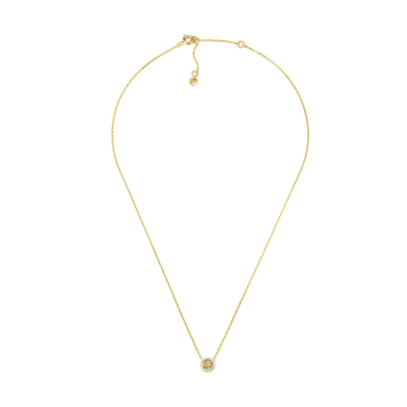 Michael Kors Women's Premium Kors MK Gold-Tone Sterling Silver Logo Pendant Necklace, MKC1726CZ710