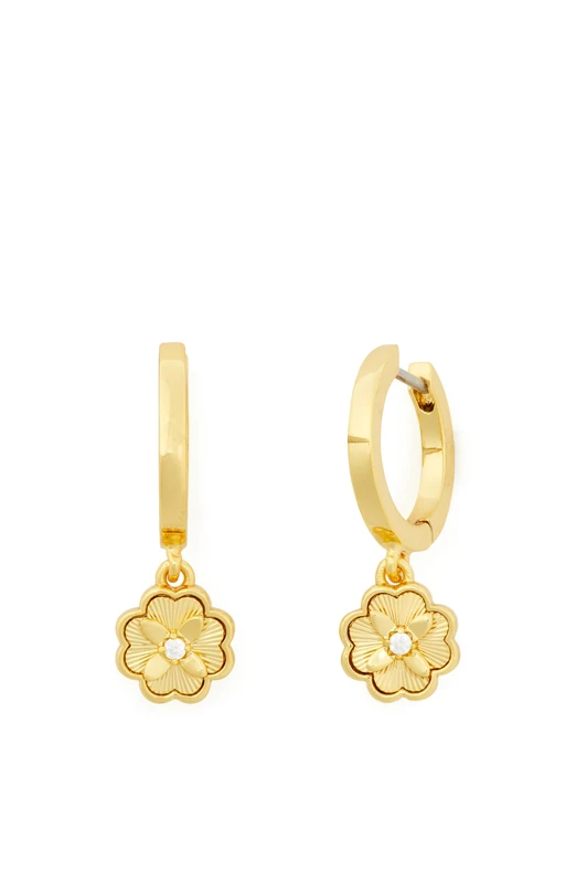 Kate Spade New York Heritage Bloom Huggie Drop Earrings, Gold
