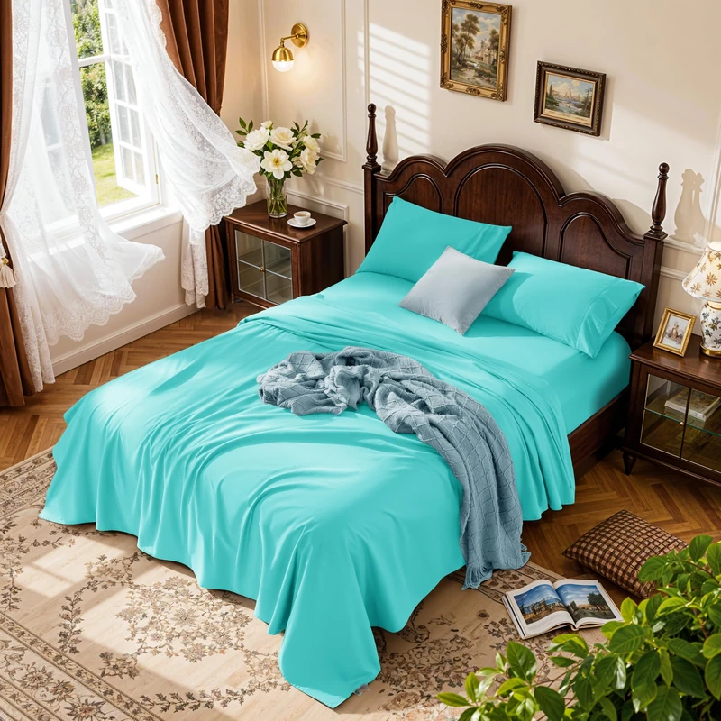 LBRO2M 1000 Thread Count 100% Egyptian Cotton Sheets Set,California King Size Bed Sheet 4 Piece Sets,Long Staple,16 Inches Deep Pocket,All Season,Bedding Super Soft Breathable(Lake Green)