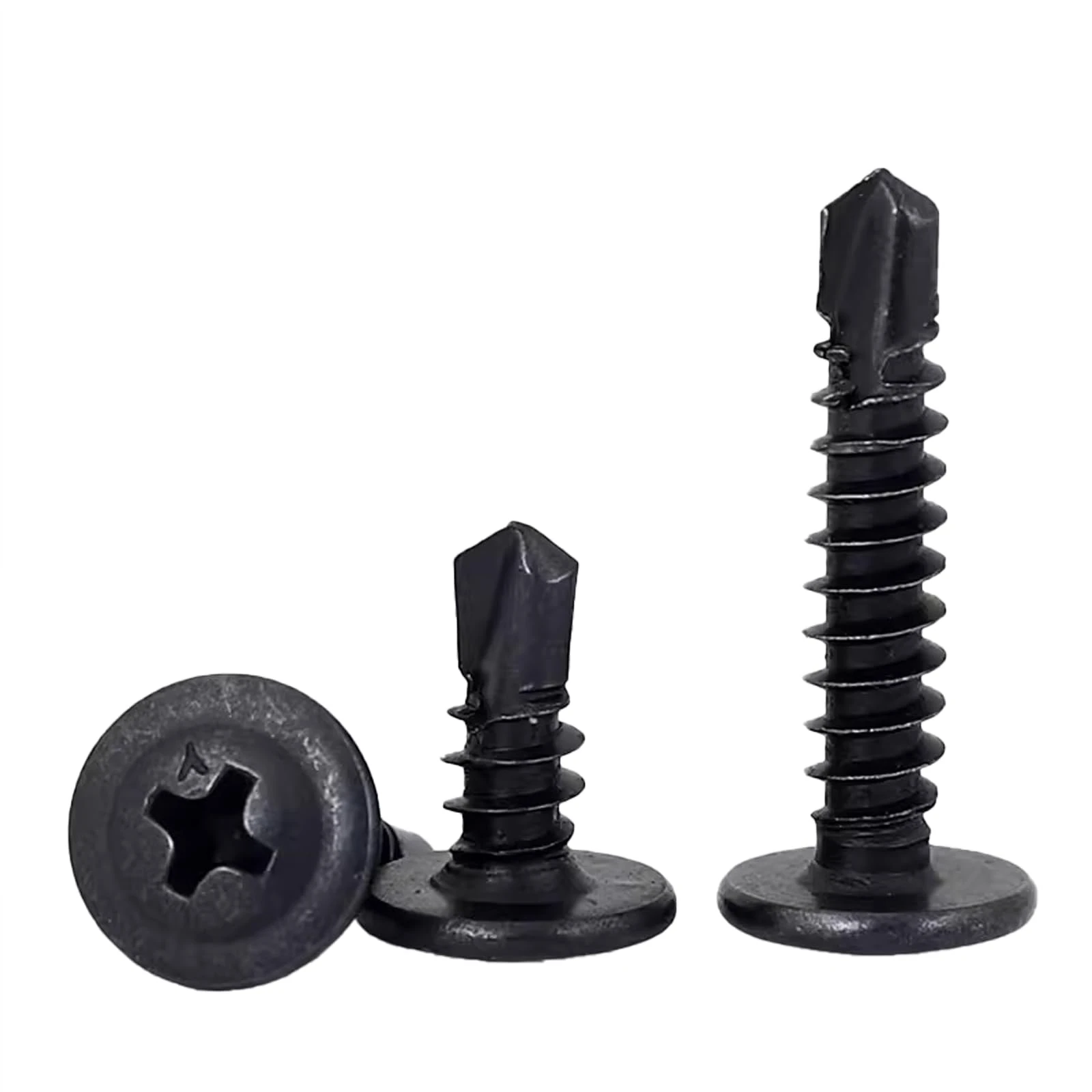 FandWay 100Pcs Wafer Head Self Tapping Screws Metal,M4.2x38mm Self Drilling Screws for Steel,Modified Truss Head Tek Screw,Black Oxide Sheet Metal Screw for MetalWork Aluminum Wood Plastics.
