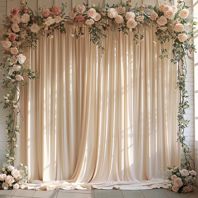30x10ft Wrinkle Free Backdrop Curtain for Parties Soft Fabric Drapes Wedding Cream Curtain Backdrop for Birthday Party Decorations Background for Photography 5x10ft,6 Panels