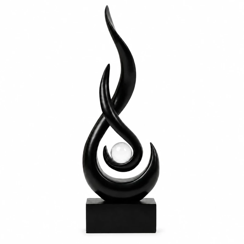 AWNR Abstract Black Sculpture: Flame Statue with Glass Ball Resin Art Figurines - Unique Centerpiece for Modern Home Decor