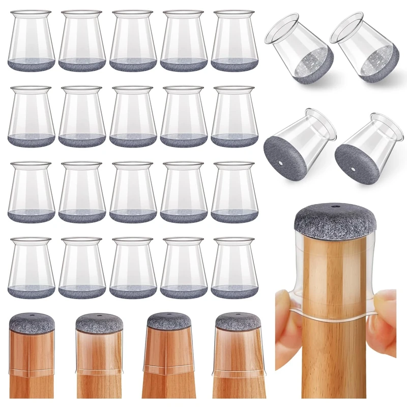 24 Pcs Chair Leg Floor Protectors, Silicone Felt Furniture Leg Pads Caps Covers for Hardwood Floors (Fit:13-22.9mm)