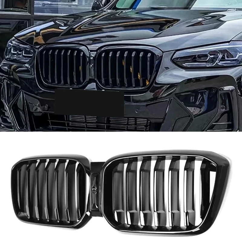 MAXDOM Replacement Front Upper Grill Fit for BMW (2022-2024) X3 G01 X4 G02 LCI – Gloss Black Single Slat ABS Grille