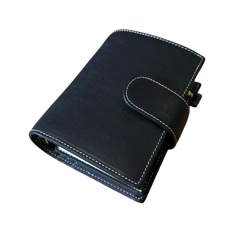 Burxxong A7 Organizer Minerva Box Genuine Leather Journal Notebook,Stalogy Rings Planner Pocket size Notebook with 25MM Binder Mini Agenda Diary (Black)