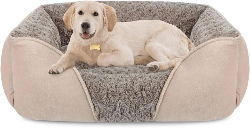 INVENHO Dog Bed Large Rectangle Orthopaedic Washable Soft Calming Sleep Cuddle Bed for Puppy with Non-Slip Backing L (30" x 24" x 9")