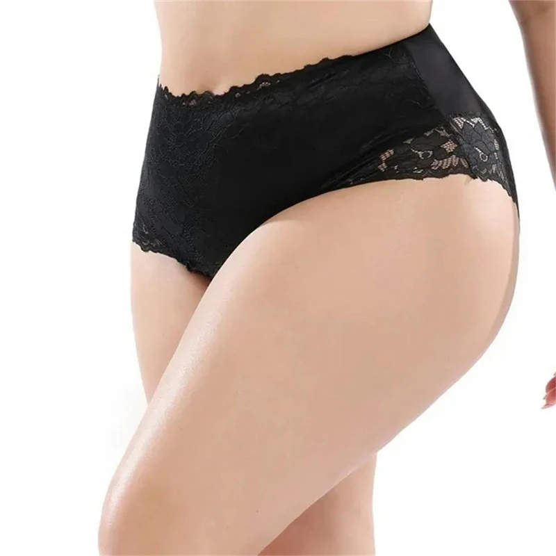 CBLdF Underwear Women Plus Size Women Panties Floral Lace Smooth Polyester Lace High-Rise Briefs Underwear 5Xl-Black-5Xl-1Pc