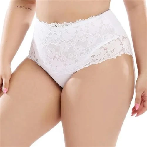 CBLdF Underwear Women Plus Size Women Panties Floral Lace Smooth Polyester Lace High-Rise Briefs Underwear 5Xl-White-5Xl-1Pc