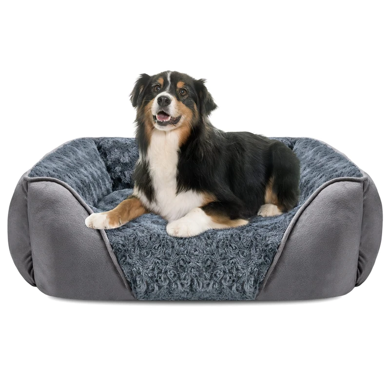 INVENHO X-Large Dog Bed for Large Medium Small Dogs, Rectangle Washable Dog Bed, Orthopedic Dog Bed, Soft Calming Sleeping Puppy Bed Durable Pet Cuddler with Anti-Slip Bottom XL(35""x25""x10""), Grey