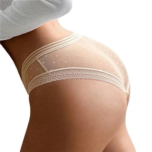 CBLdF Underwear Women Mesh Lace Briefs Women'S Underwear Dot Woman S-Xxl Plus Size Lingerie For Woman-Beige-M-1Pc