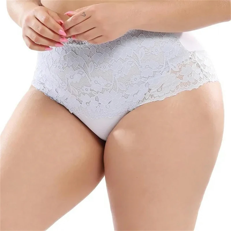 CBLdF Underwear Women Plus Size Women Panties Floral Lace Smooth Polyester Lace High-Rise Briefs Underwear 5Xl-Grey-5Xl-1Pc