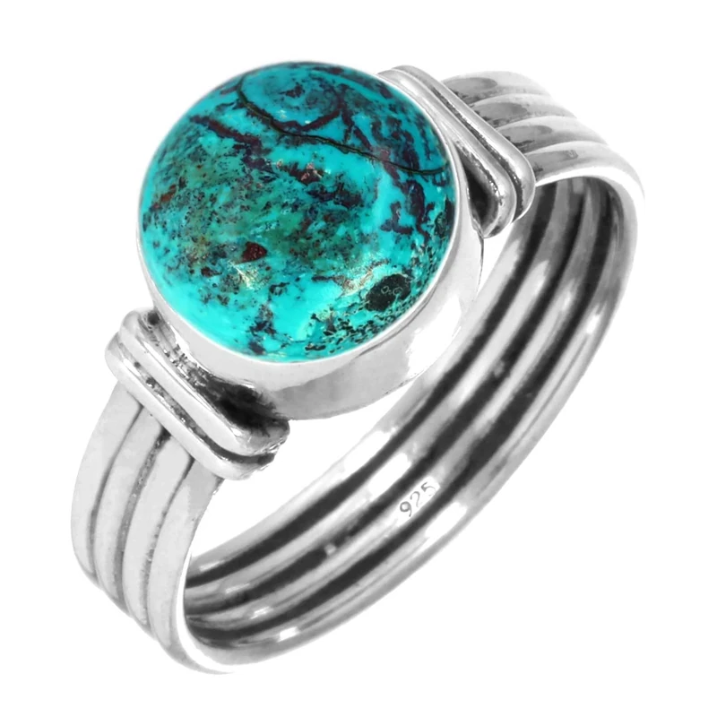 Jeweloporium Blue Shattuckite Silver Ring Size Y 1/2, 925 Sterling Silver Ring for Women, Natural Round Gemstone Handmade Jewellery