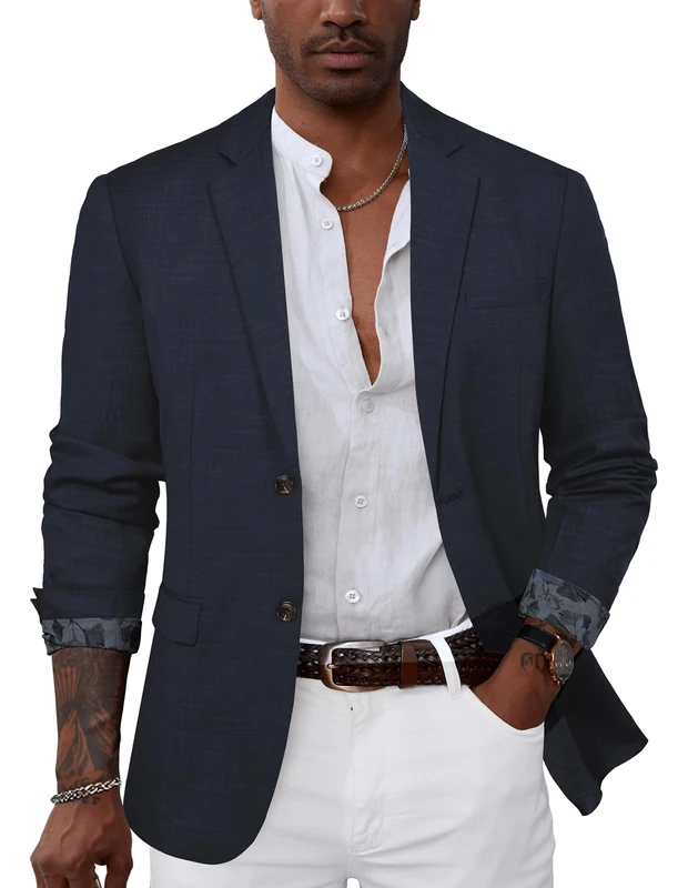 GRACE KARIN Men's Casual Blazer Sport Coat Lightweight 2 Button Business Suit Jackets, Dark Blue, L