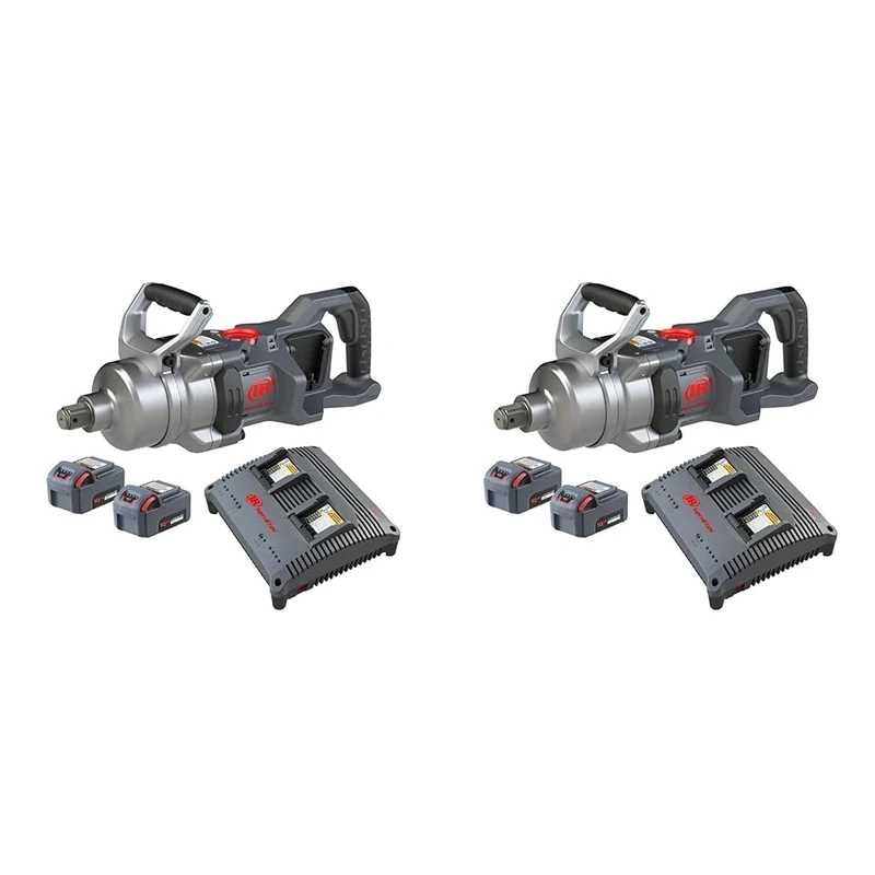Ingersoll Rand Battery Impact Wrench W9491-K2E-EU, 1" 20 V Cordless Impact Wrench with Short Anvil, with Spanner Set, 2 x 5.0 Ah Li-ion Batteries and Dual Charger (Pack of 2)