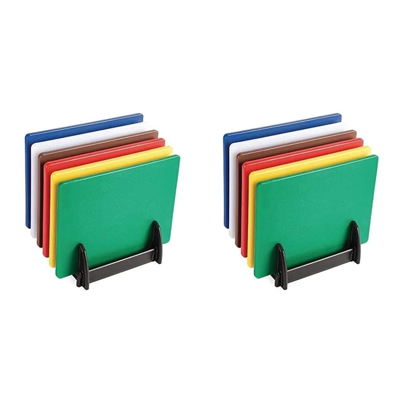 Hygiplas Colour Coded Chopping Board Set with Rack & Wall Chart 6 Pieces (Pack of 2)
