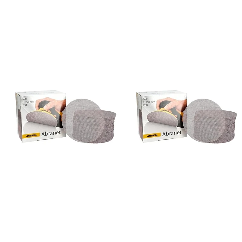 Mirka Abranet Disks 150mm Box of 50 Grit P80 (Aluminium Oxide) (Pack of 2) for Orbital Sander, Angle Grinder