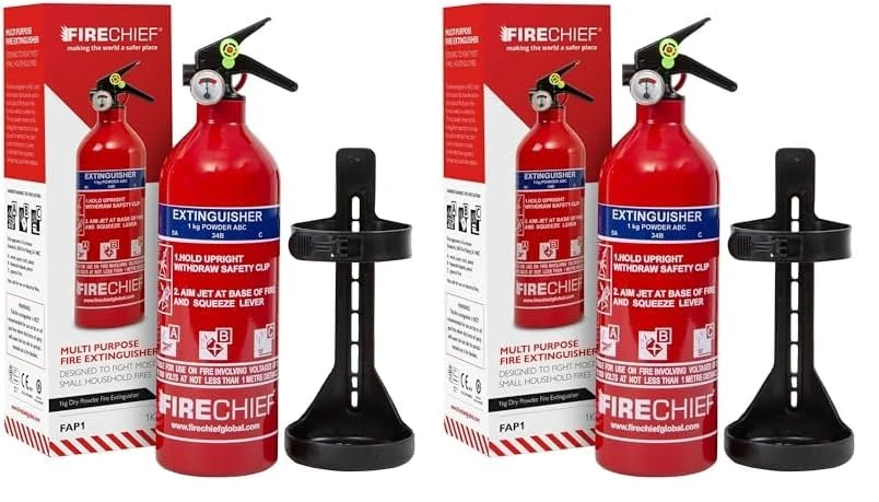 Multi Purpose Powder Fire Extinguisher – Ready to Use in Seconds – 1kg ABC Fire Extinguisher for Home & Kitchen Use – 5 Year Guarantee – Firechief Travel Extinguisher for Cars, Campervans & Caravans