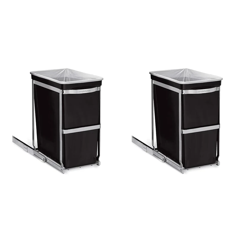 simplehuman CW1124 Pull-Out Kitchen Cupboard Cabinet Bin, Easy to Install, Commercial-Grade Ball-Bearing Tracks, Easy-Access Handle, Polished Heavy-Duty Steel Frame, W 24.9cm x H 48.5cm x D 45.0cm