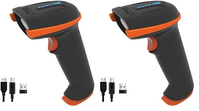 Tera Barcode Scanner Wireless with Battery Level Indicator Rechargeable 1D Laser Barcode Reader 2000mAh Battery, Design Patent: EU008489413, 5100 (Pack of 2)