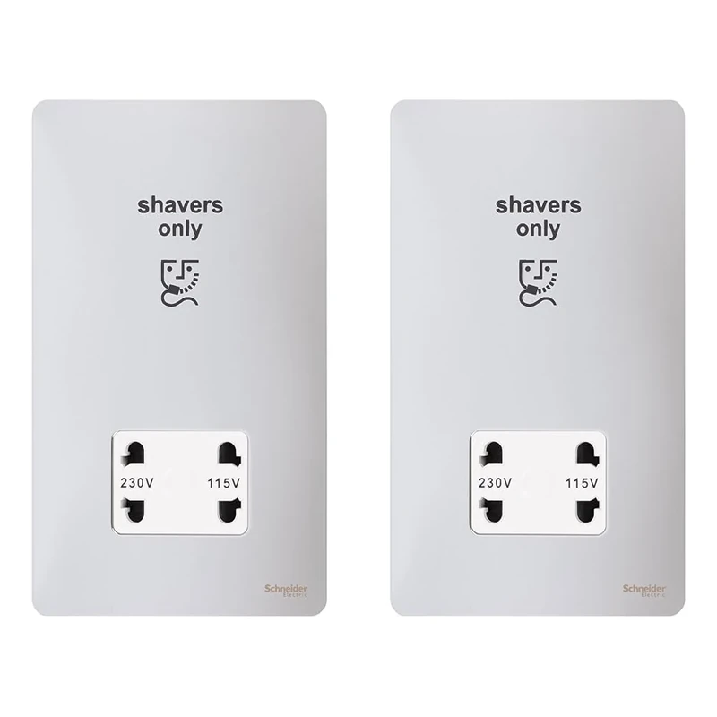 Schneider Electric Ultimate Screwless Flat Plate - Shaver Socket, Dual Voltage, 115/230V, GU7490WPC, Polished Chrome with White Insert (Pack of 2)