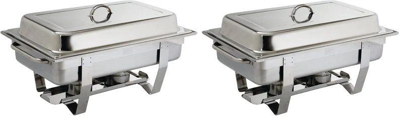 Olympia Milan Chafing Stainless Steel Food Warmer Set 1/1 GN / 9 Litre, Silver - Includes Heat-Insulating Lid, Water Pan, Food Pan, Frame, Fuel Holder - Commercial & Home Use, K409 (Pack of 2)
