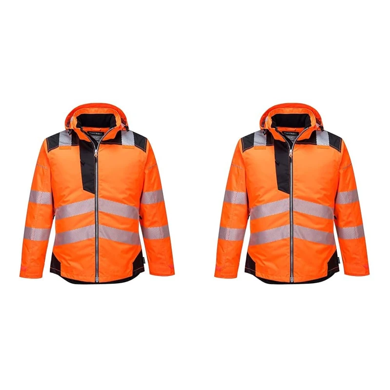 Portwest T400 Men's Reflective Waterproof PW3 Hi-Vis Winter Jacket Orange/Black, X-Large (Pack of 2)