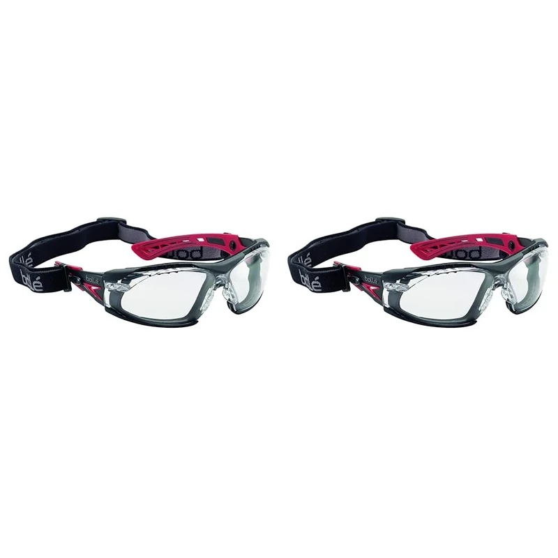 Bollé RUSHPFSPSI One Size Rush+ Safety Spectacles with Foam Edge and Strap - Red/Black (Pack of 2)