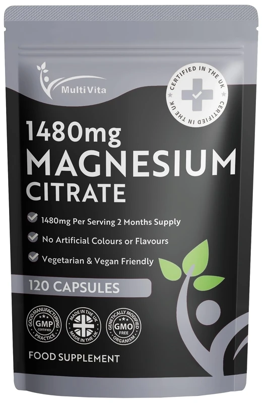 Magnesium Citrate 1,480mg 120 Vegan Capsules 2 Months Supply - Providing 440mg Elemental Magnesium Per Serving - Magnesium Capsules not Magnesium Tablets - High Strength Magnesium Supplement GMO Free