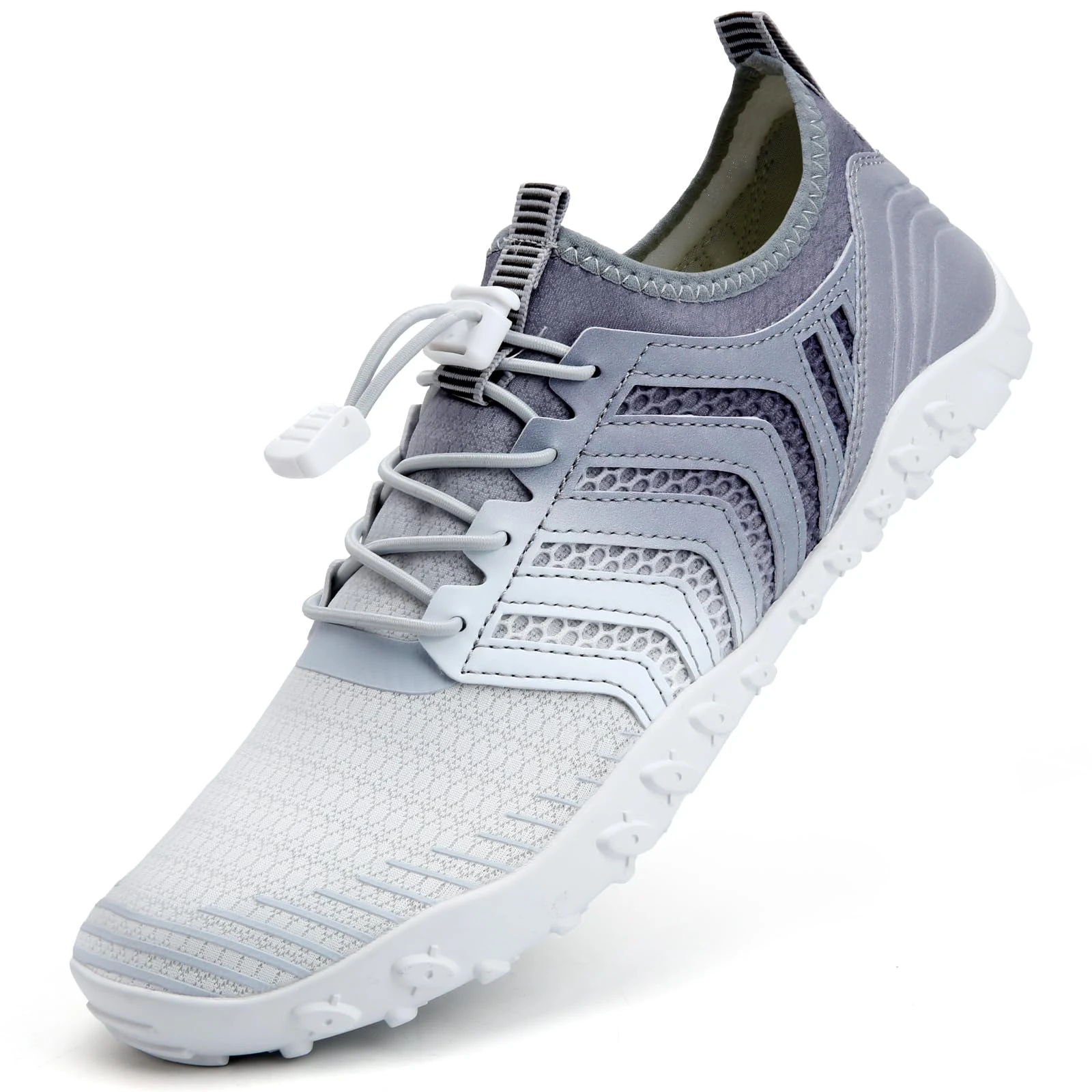 Mabove Water Shoes Womens Mens Quick Dry Barefoot Sports Aqua Shoes for Swimming Pool Beach Boating Snorkeling Diving Lake Yoga(Grey White,V011,3.5 UK,36 EU)